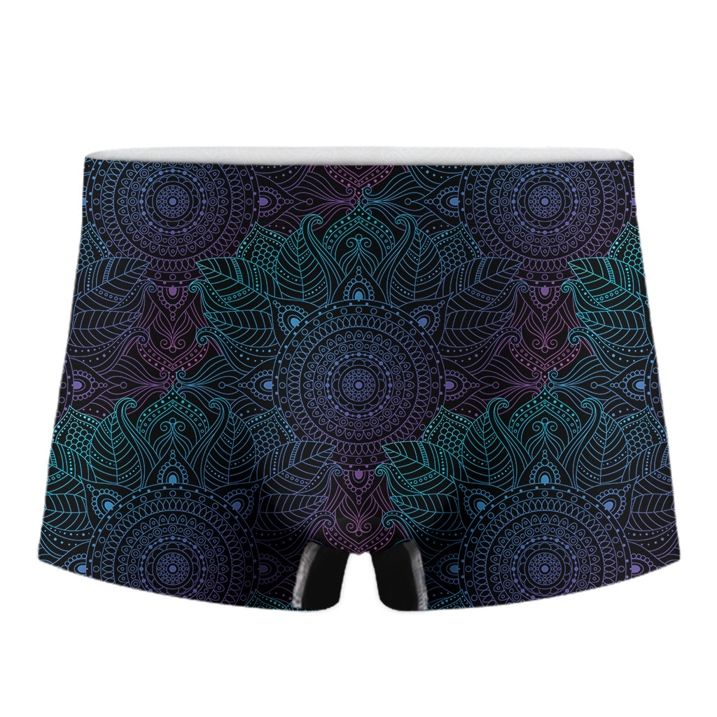 Purple And Teal Mandala Print Men's Boxer Briefs