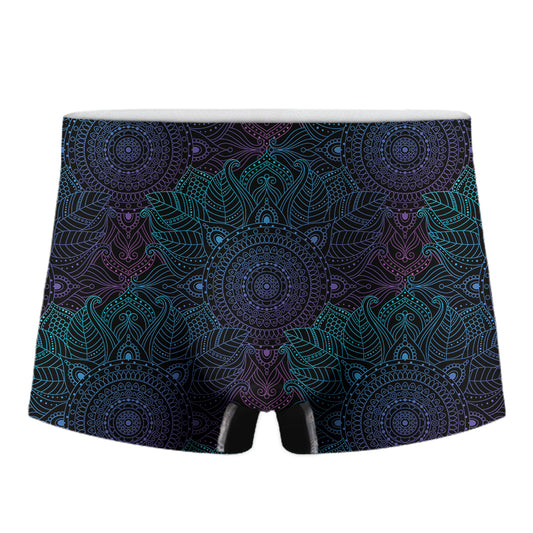 Purple And Teal Mandala Print Men's Boxer Briefs