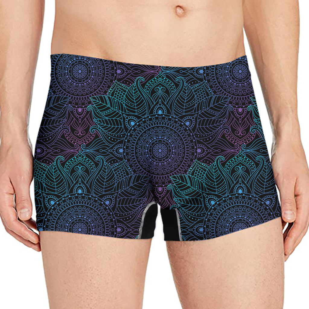 Purple And Teal Mandala Print Men's Boxer Briefs