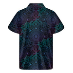 Purple And Teal Mandala Print Men's Short Sleeve Shirt