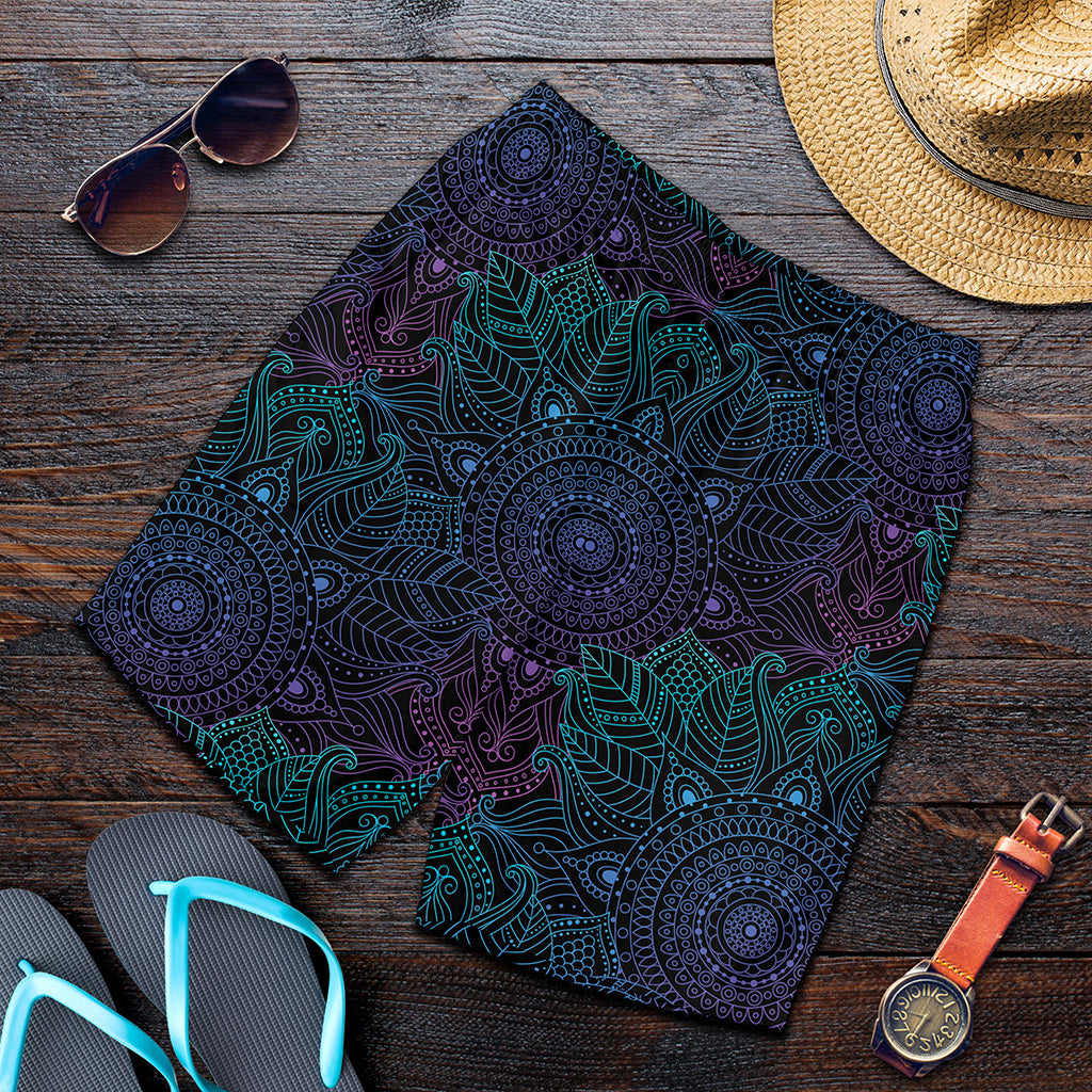 Purple And Teal Mandala Print Men's Shorts