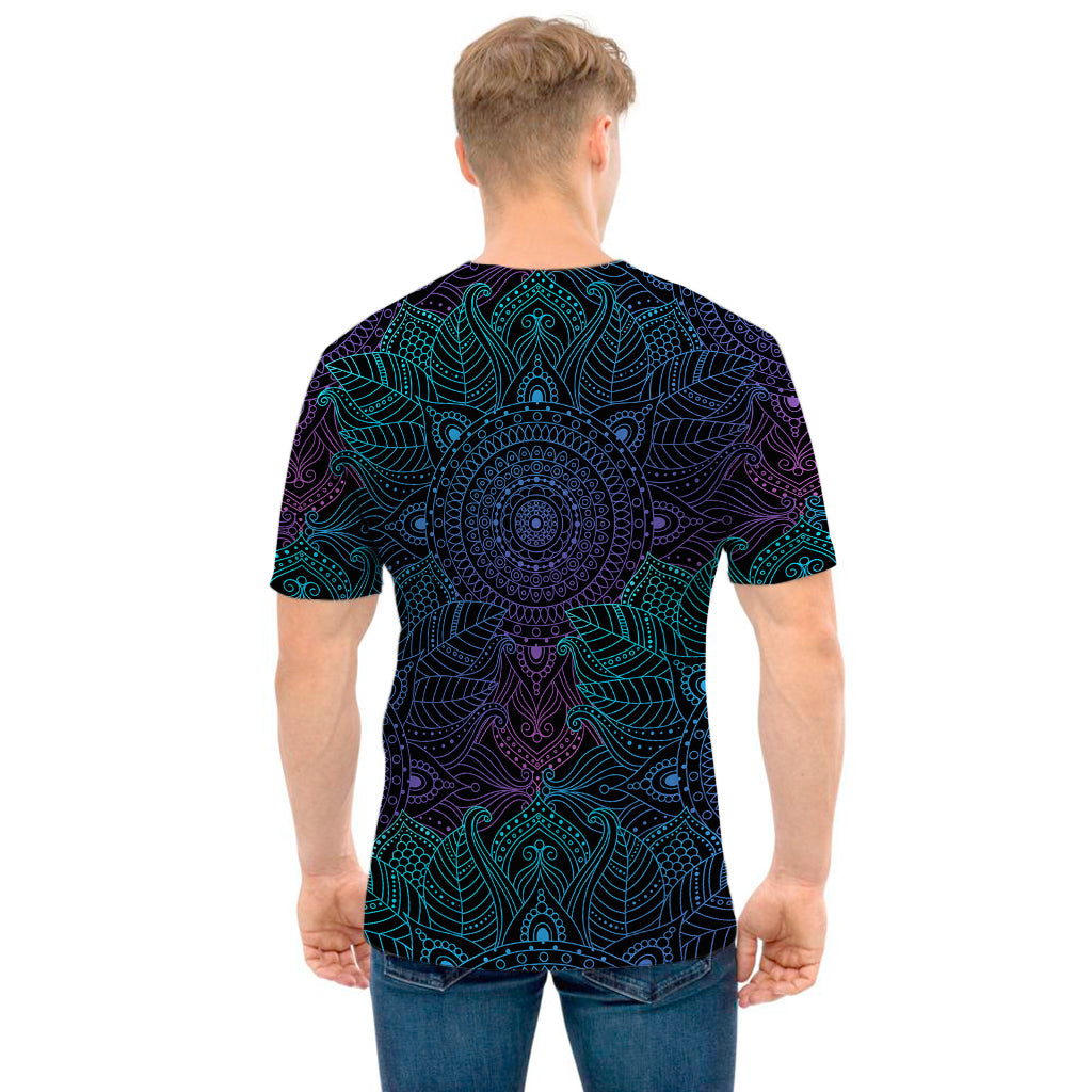 Purple And Teal Mandala Print Men's T-Shirt