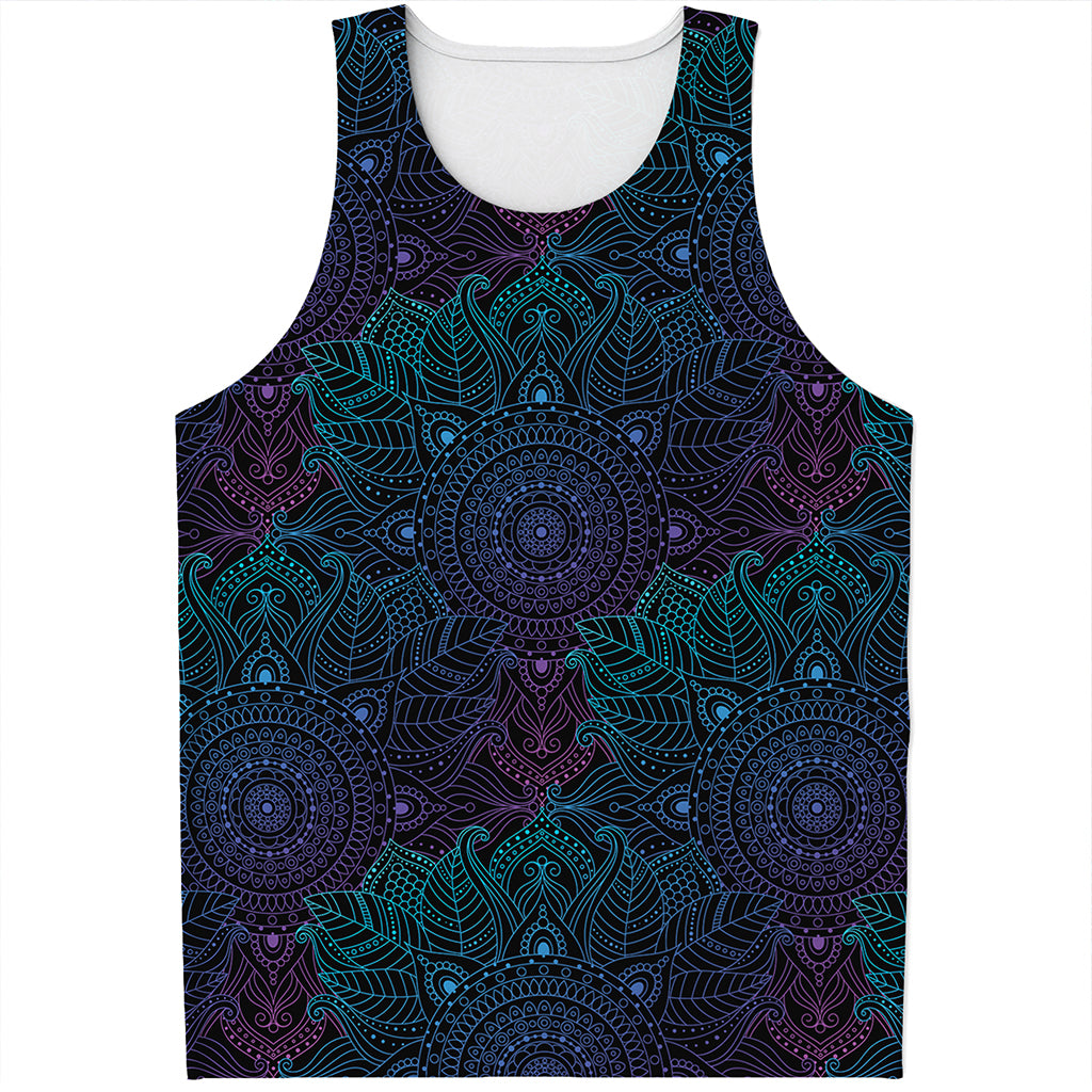 Purple And Teal Mandala Print Men's Tank Top