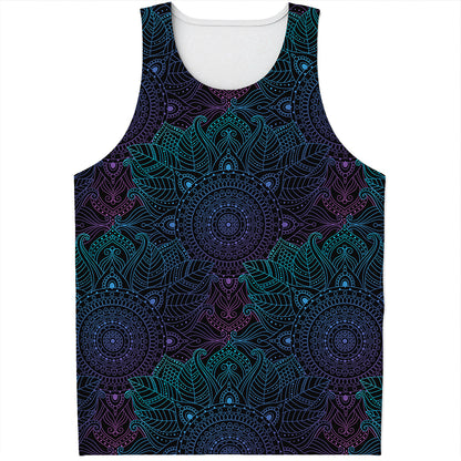 Purple And Teal Mandala Print Men's Tank Top