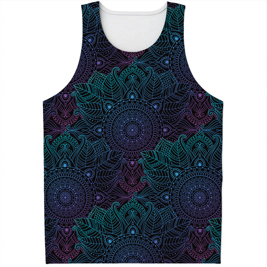 Purple And Teal Mandala Print Men's Tank Top