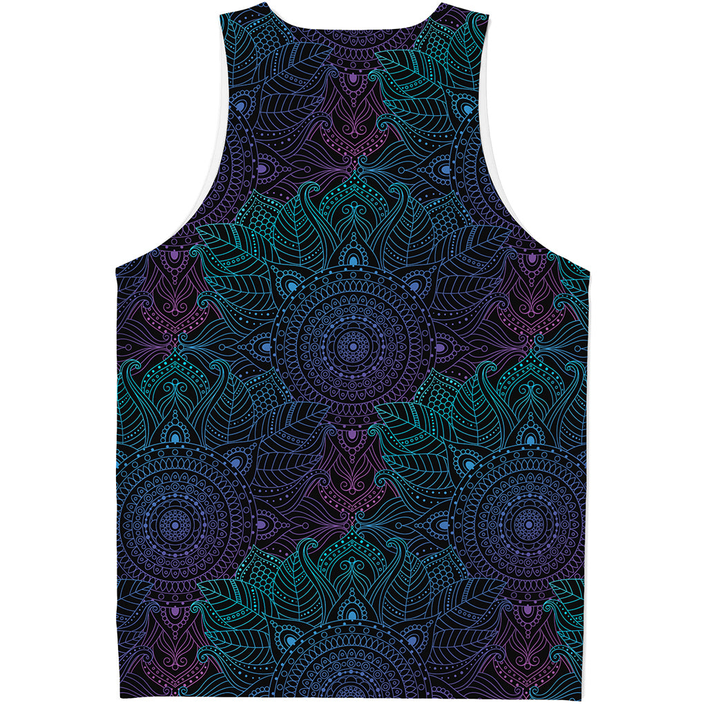 Purple And Teal Mandala Print Men's Tank Top
