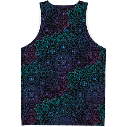 Purple And Teal Mandala Print Men's Tank Top