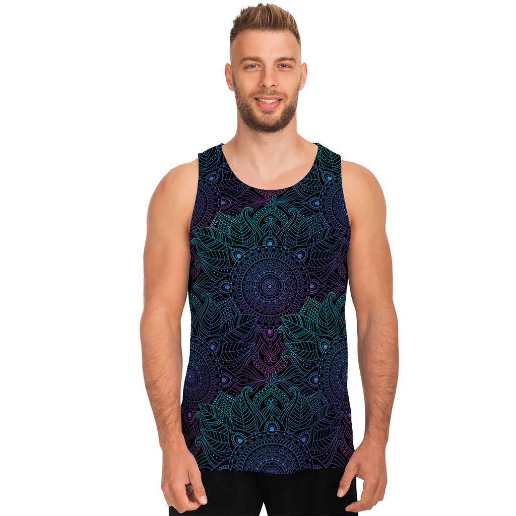 Purple And Teal Mandala Print Men's Tank Top