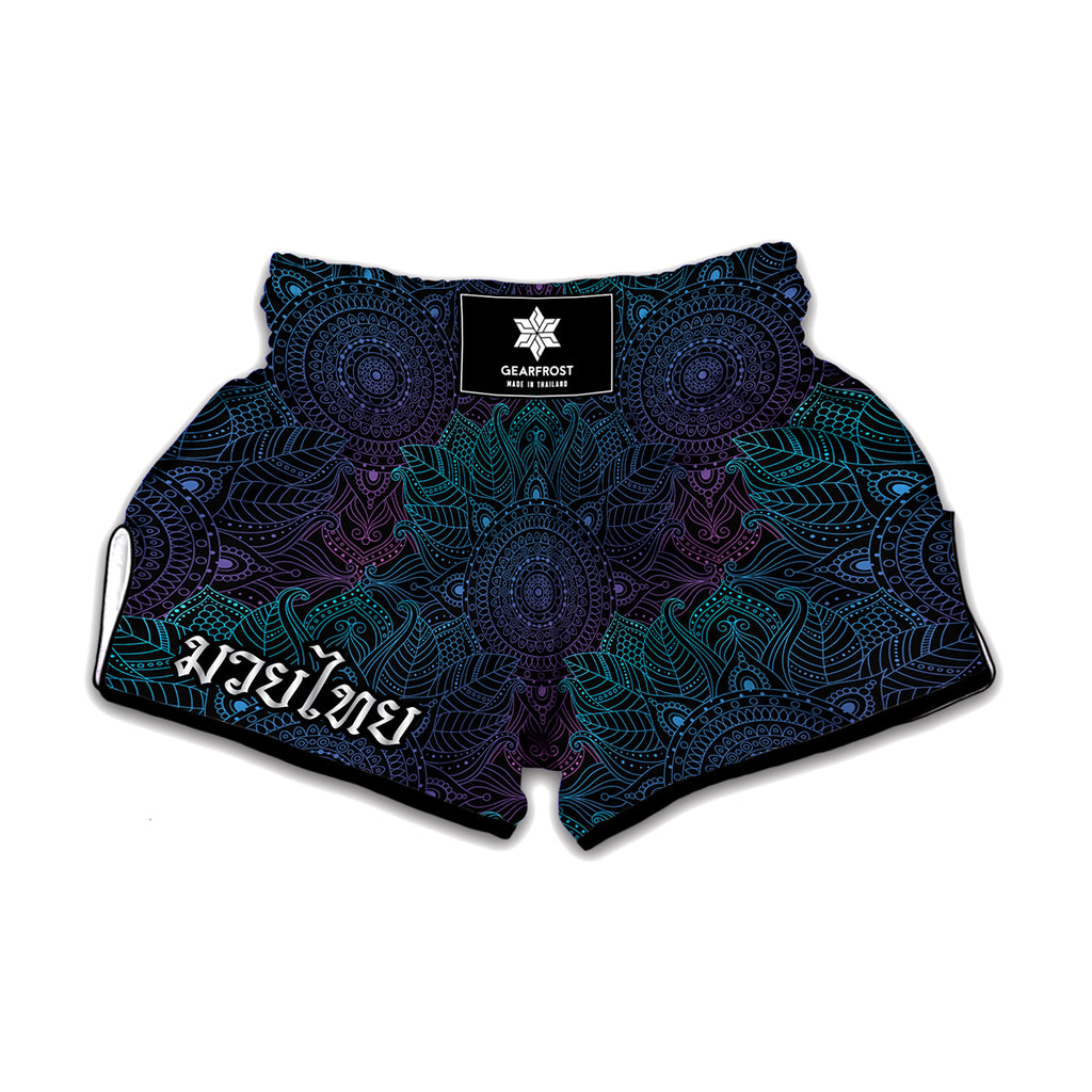Purple And Teal Mandala Print Muay Thai Boxing Shorts