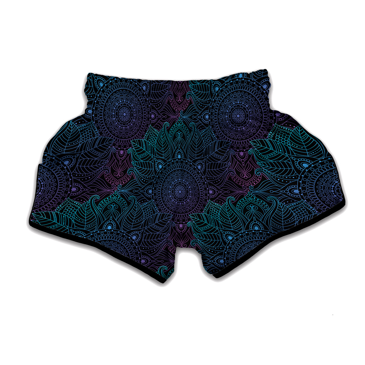 Purple And Teal Mandala Print Muay Thai Boxing Shorts