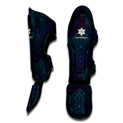 Purple And Teal Mandala Print Muay Thai Shin Guard