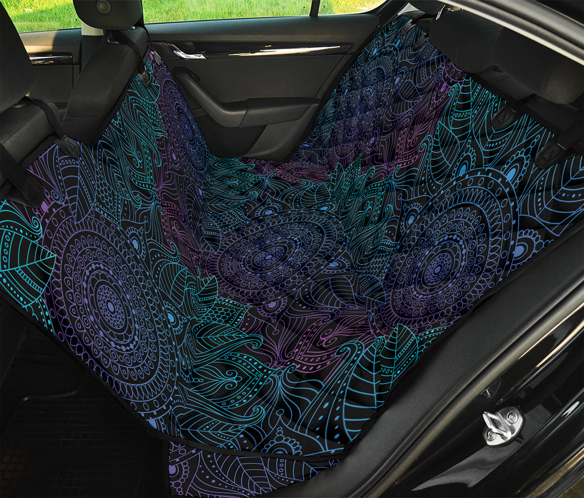 Purple And Teal Mandala Print Pet Car Back Seat Cover