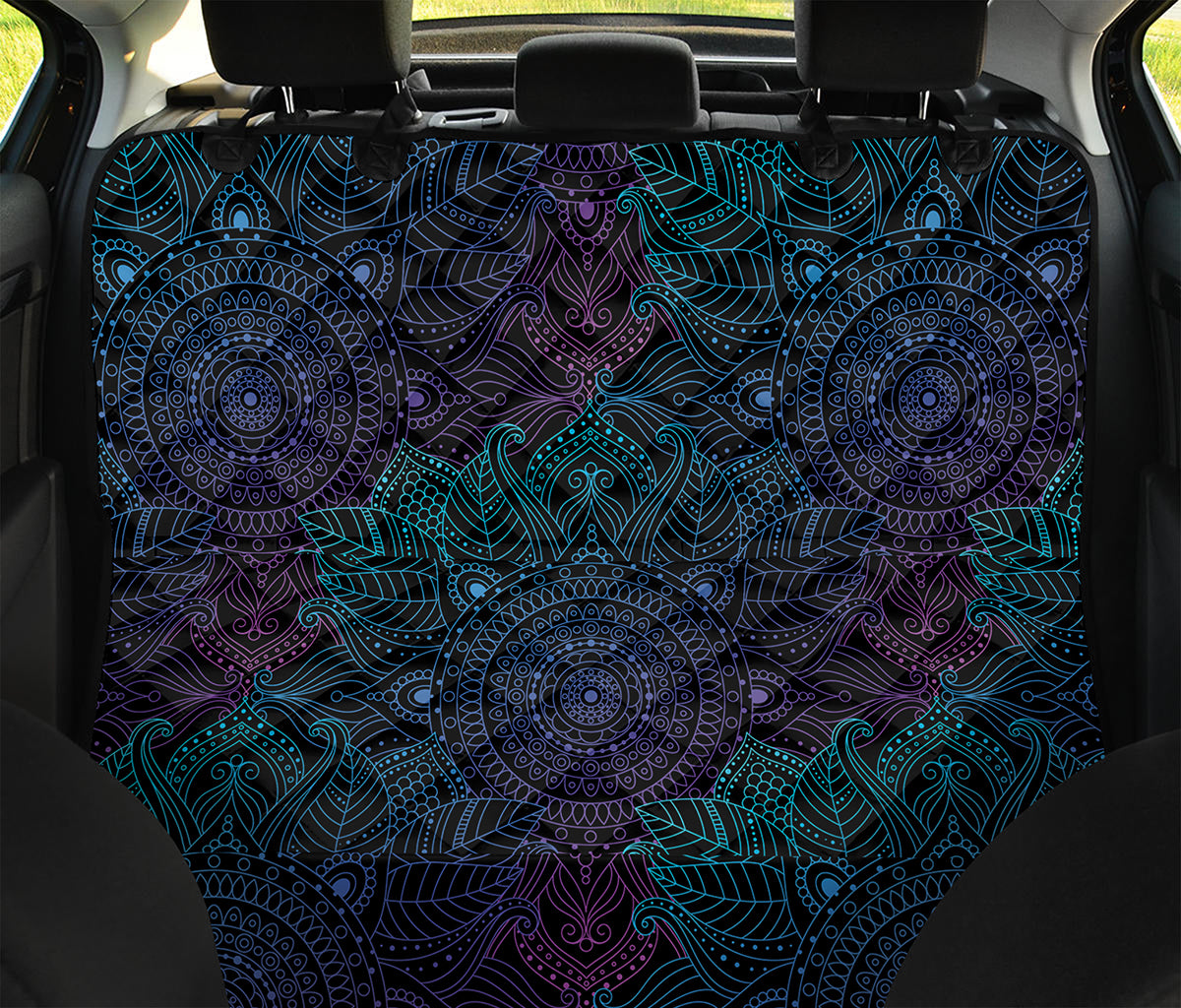 Purple And Teal Mandala Print Pet Car Back Seat Cover