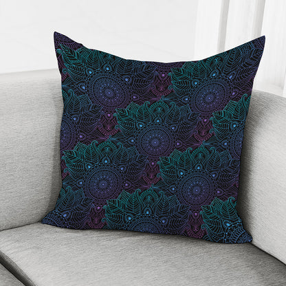 Purple And Teal Mandala Print Pillow Cover