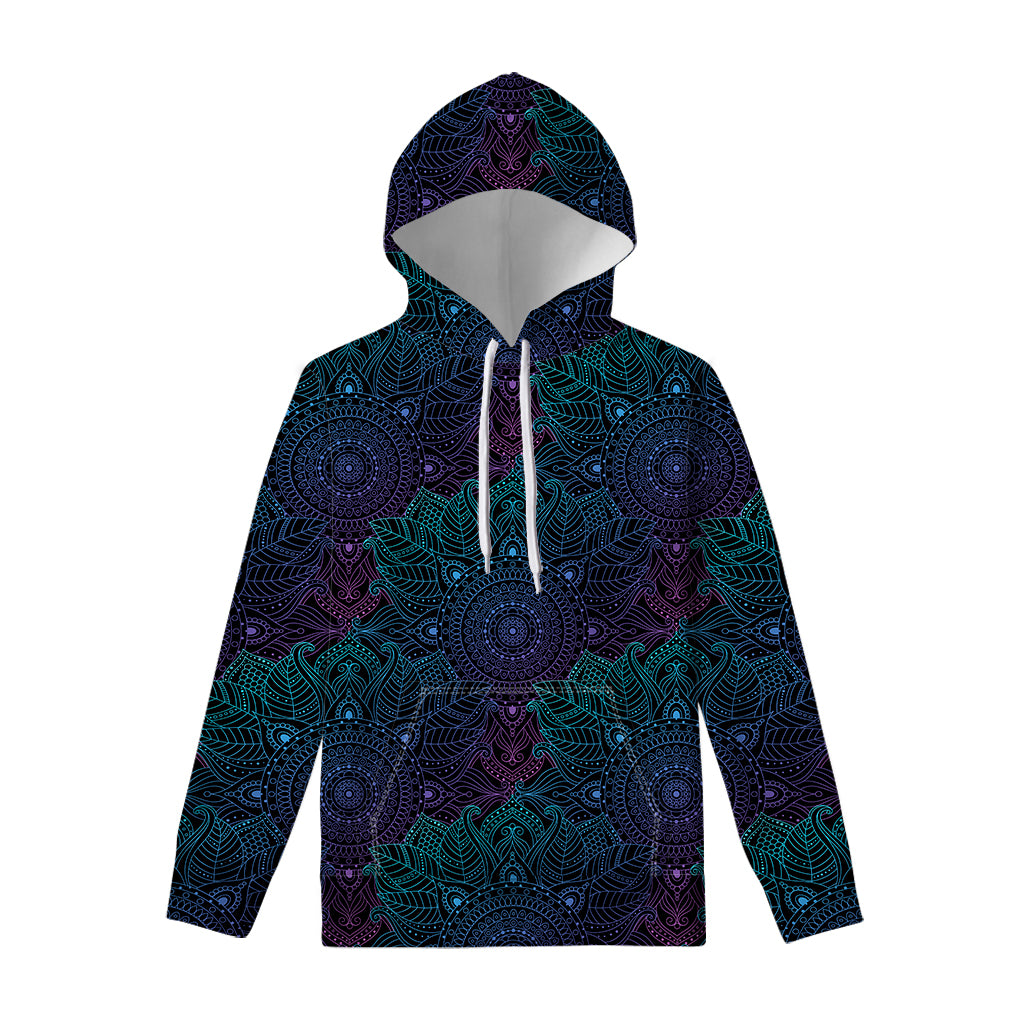 Purple And Teal Mandala Print Pullover Hoodie