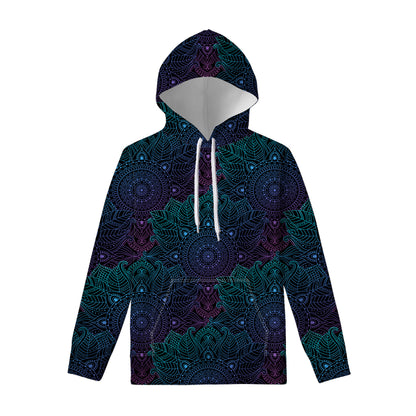 Purple And Teal Mandala Print Pullover Hoodie