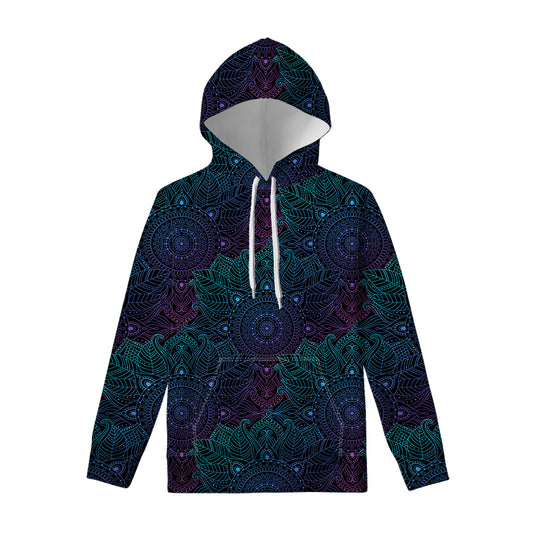 Purple And Teal Mandala Print Pullover Hoodie