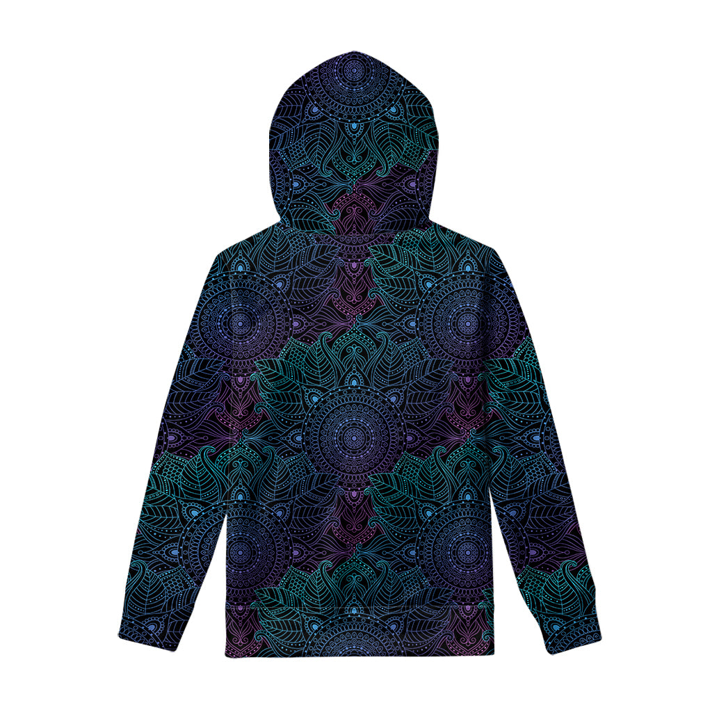 Purple And Teal Mandala Print Pullover Hoodie