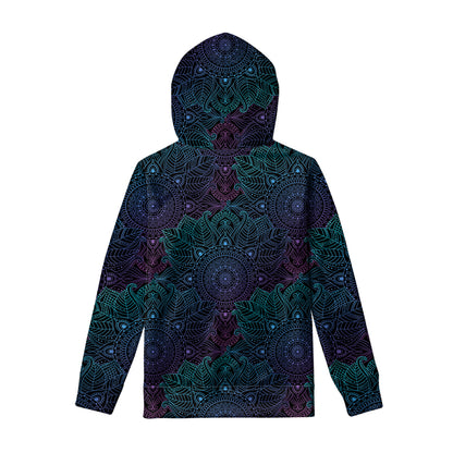 Purple And Teal Mandala Print Pullover Hoodie