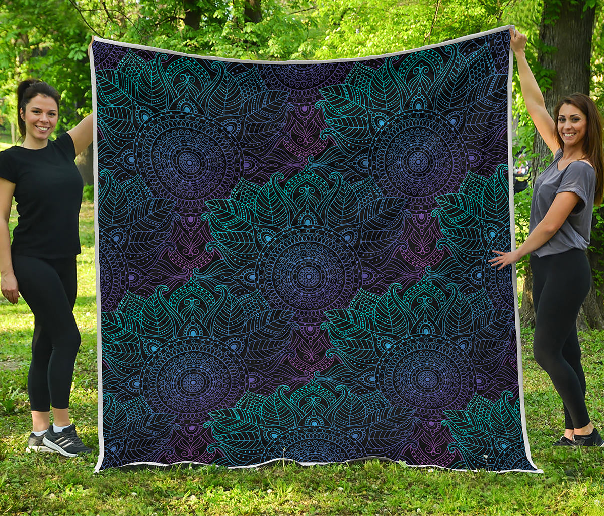 Purple And Teal Mandala Print Quilt