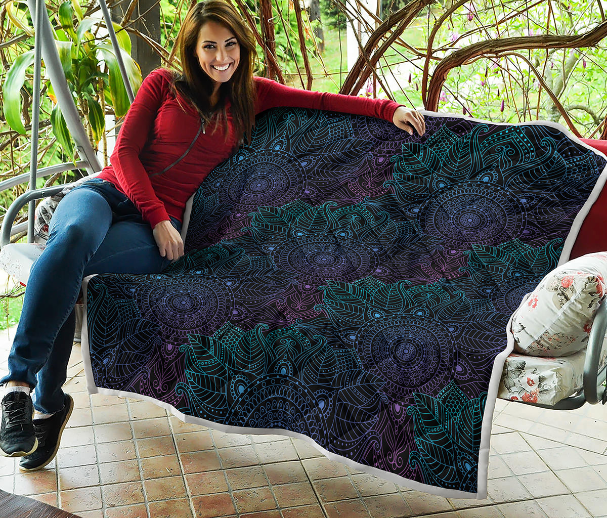 Purple And Teal Mandala Print Quilt