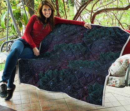 Purple And Teal Mandala Print Quilt