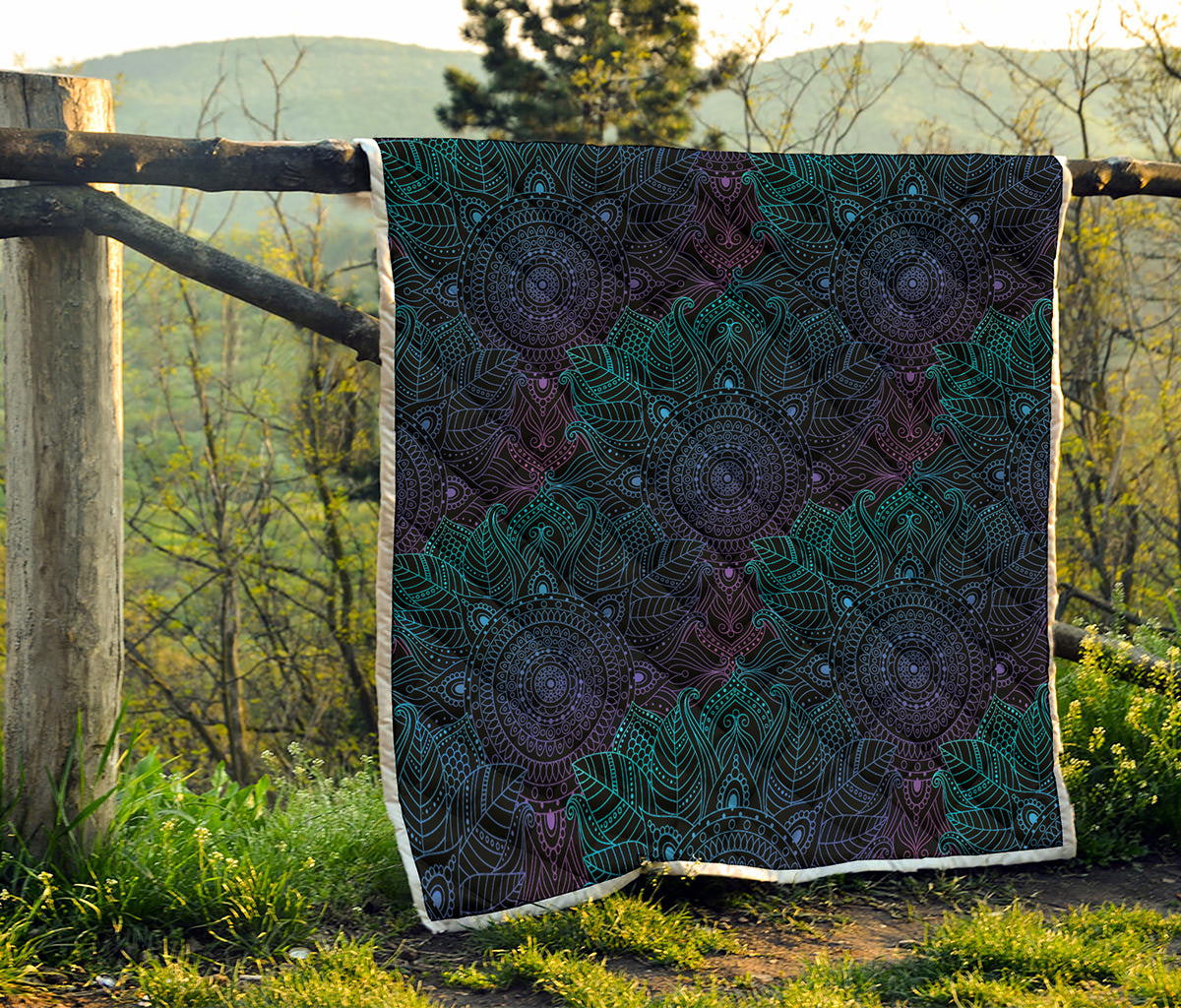 Purple And Teal Mandala Print Quilt
