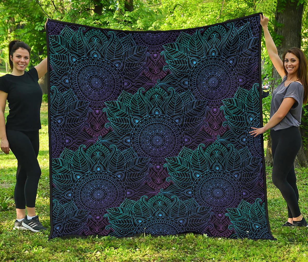 Purple And Teal Mandala Print Quilt
