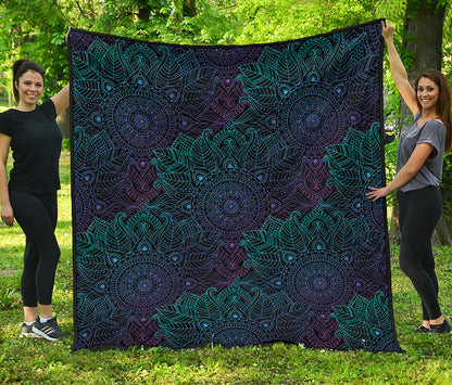 Purple And Teal Mandala Print Quilt