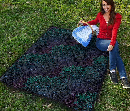 Purple And Teal Mandala Print Quilt