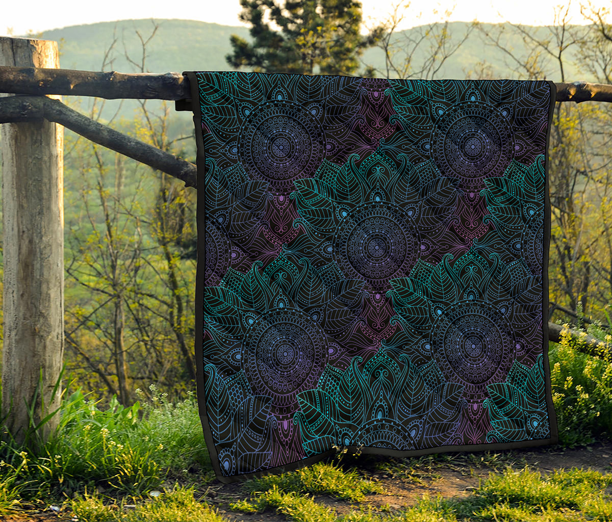 Purple And Teal Mandala Print Quilt