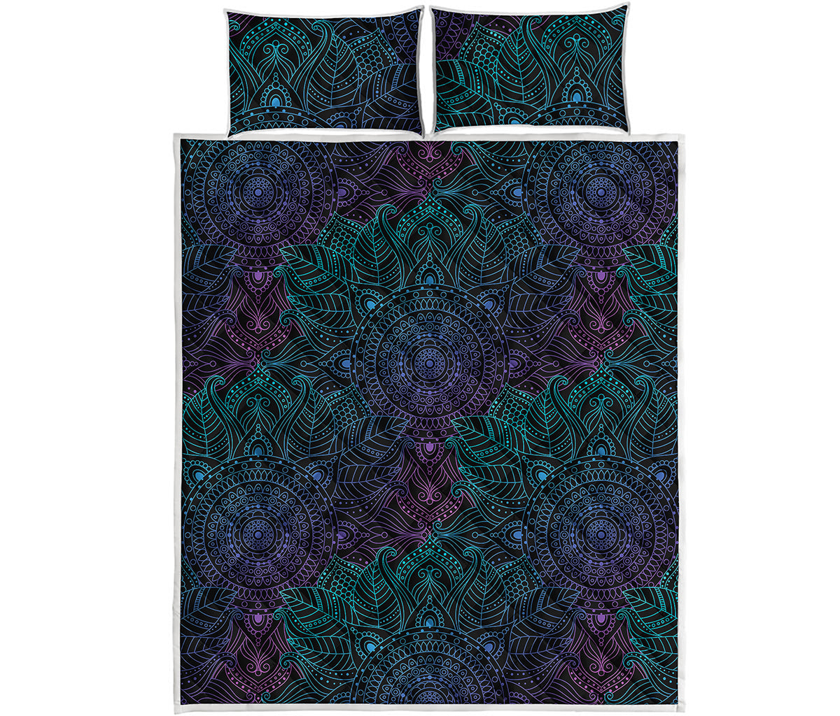 Purple And Teal Mandala Print Quilt Bed Set