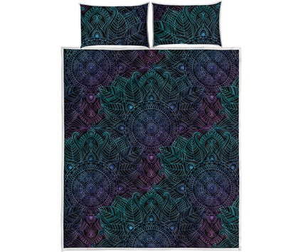Purple And Teal Mandala Print Quilt Bed Set