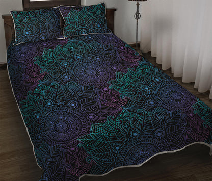 Purple And Teal Mandala Print Quilt Bed Set