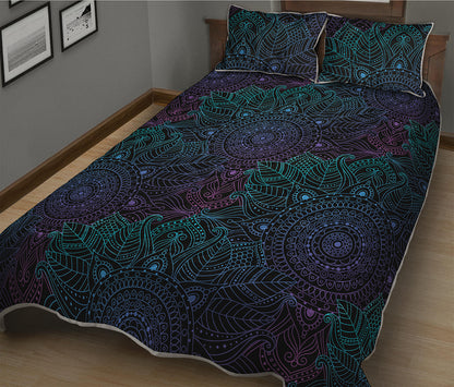 Purple And Teal Mandala Print Quilt Bed Set