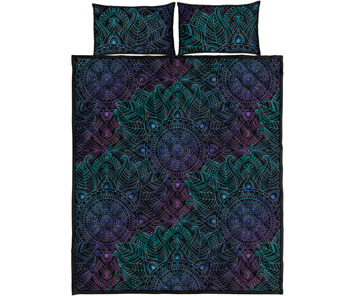 Purple And Teal Mandala Print Quilt Bed Set