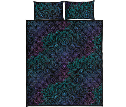 Purple And Teal Mandala Print Quilt Bed Set