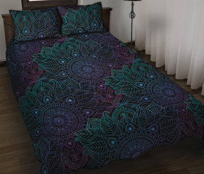 Purple And Teal Mandala Print Quilt Bed Set