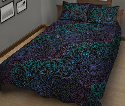 Purple And Teal Mandala Print Quilt Bed Set