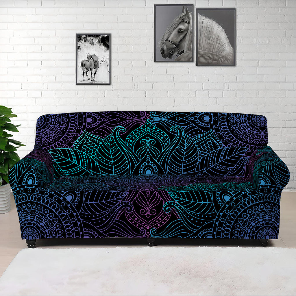 Purple And Teal Mandala Print Sofa Cover