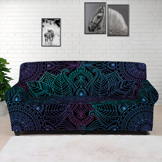 Purple And Teal Mandala Print Sofa Cover