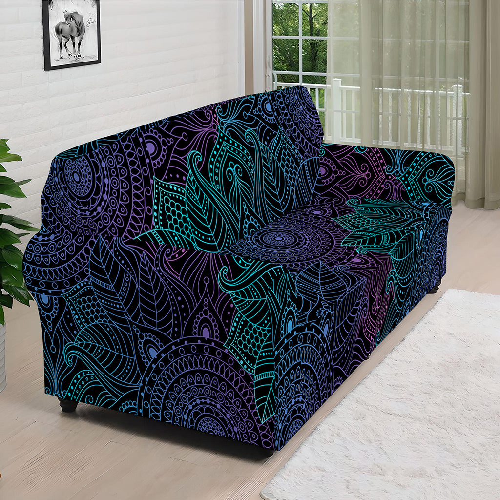 Purple And Teal Mandala Print Sofa Cover