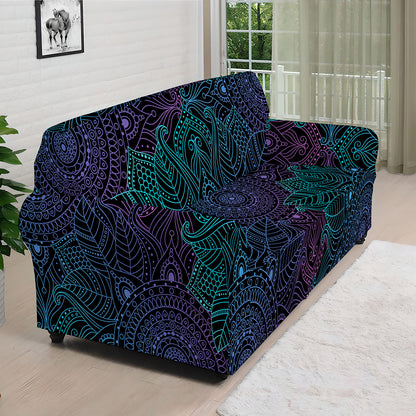Purple And Teal Mandala Print Sofa Cover