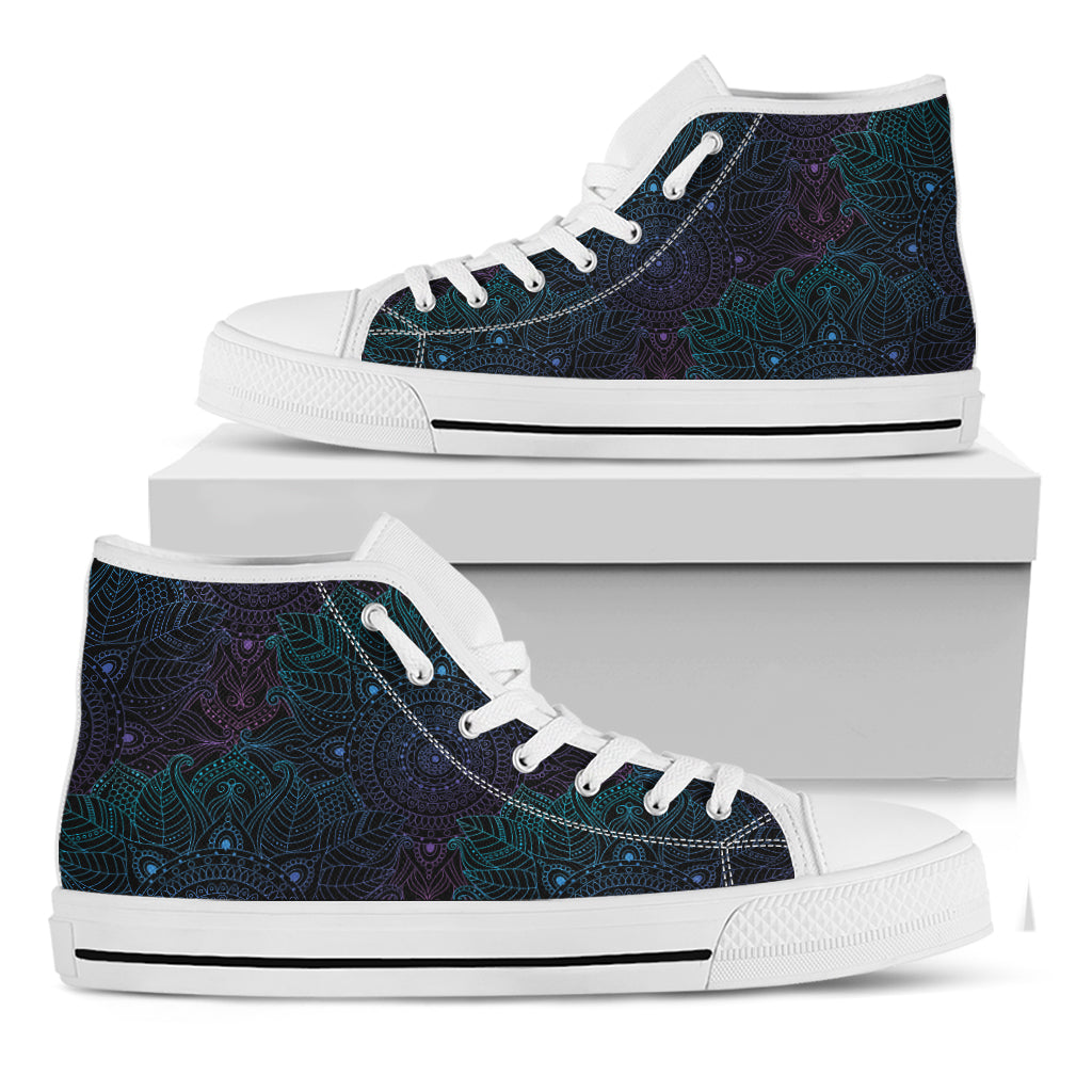 Purple And Teal Mandala Print White High Top Shoes