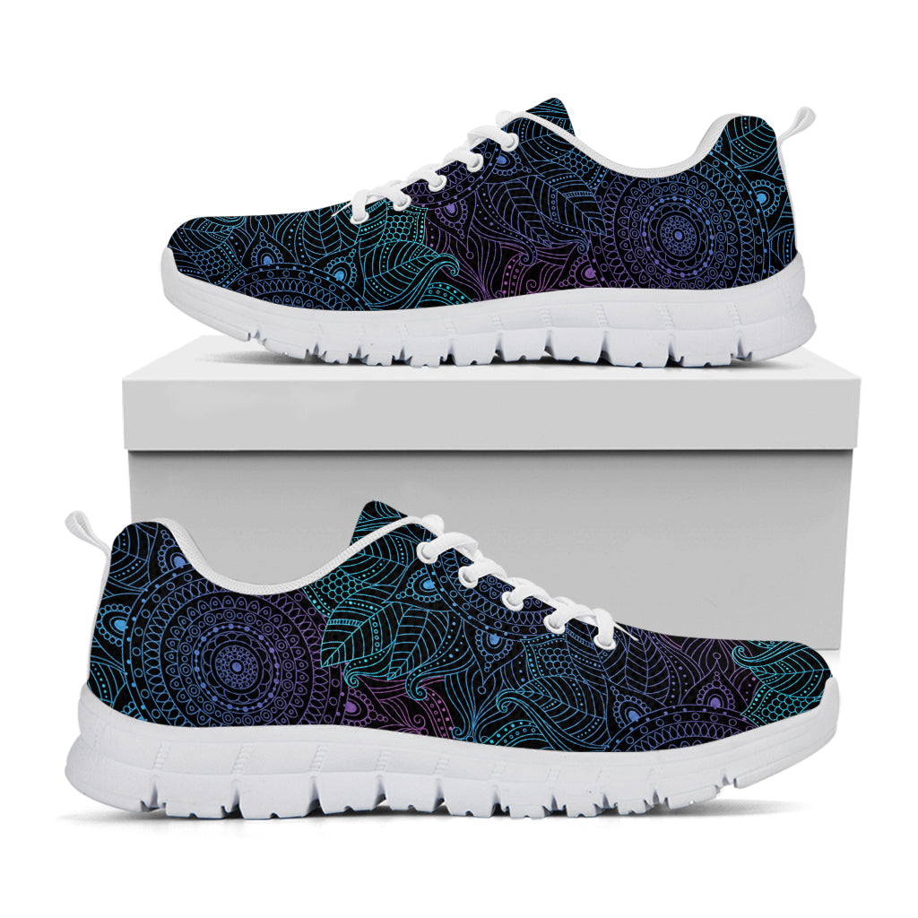Purple And Teal Mandala Print White Sneakers