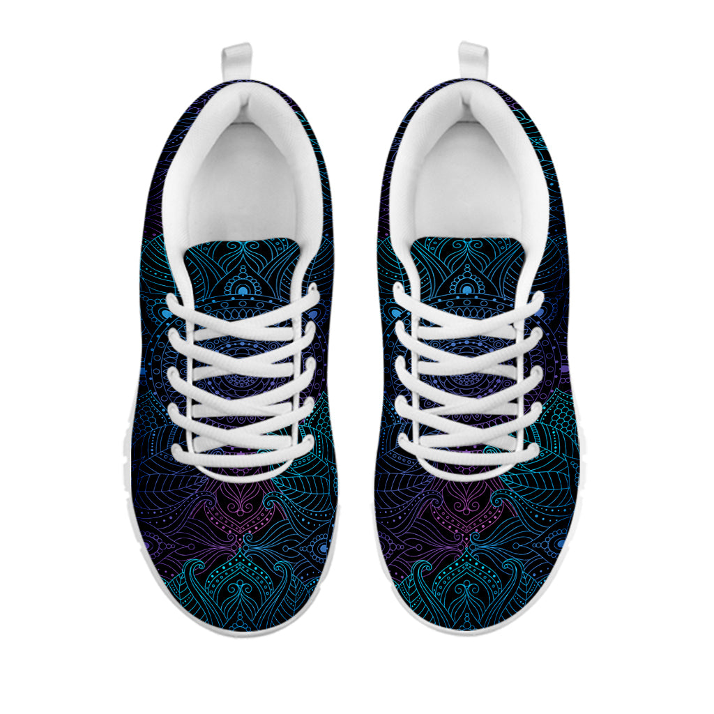 Purple And Teal Mandala Print White Sneakers