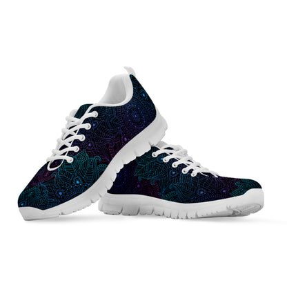 Purple And Teal Mandala Print White Sneakers