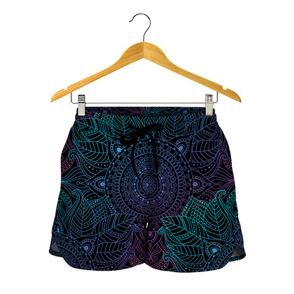 Purple And Teal Mandala Print Women's Shorts