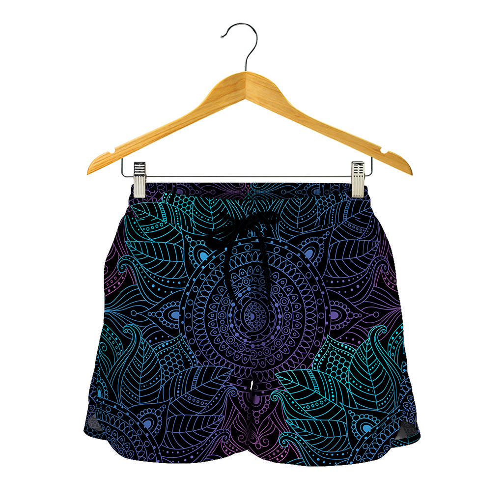 Purple And Teal Mandala Print Women's Shorts