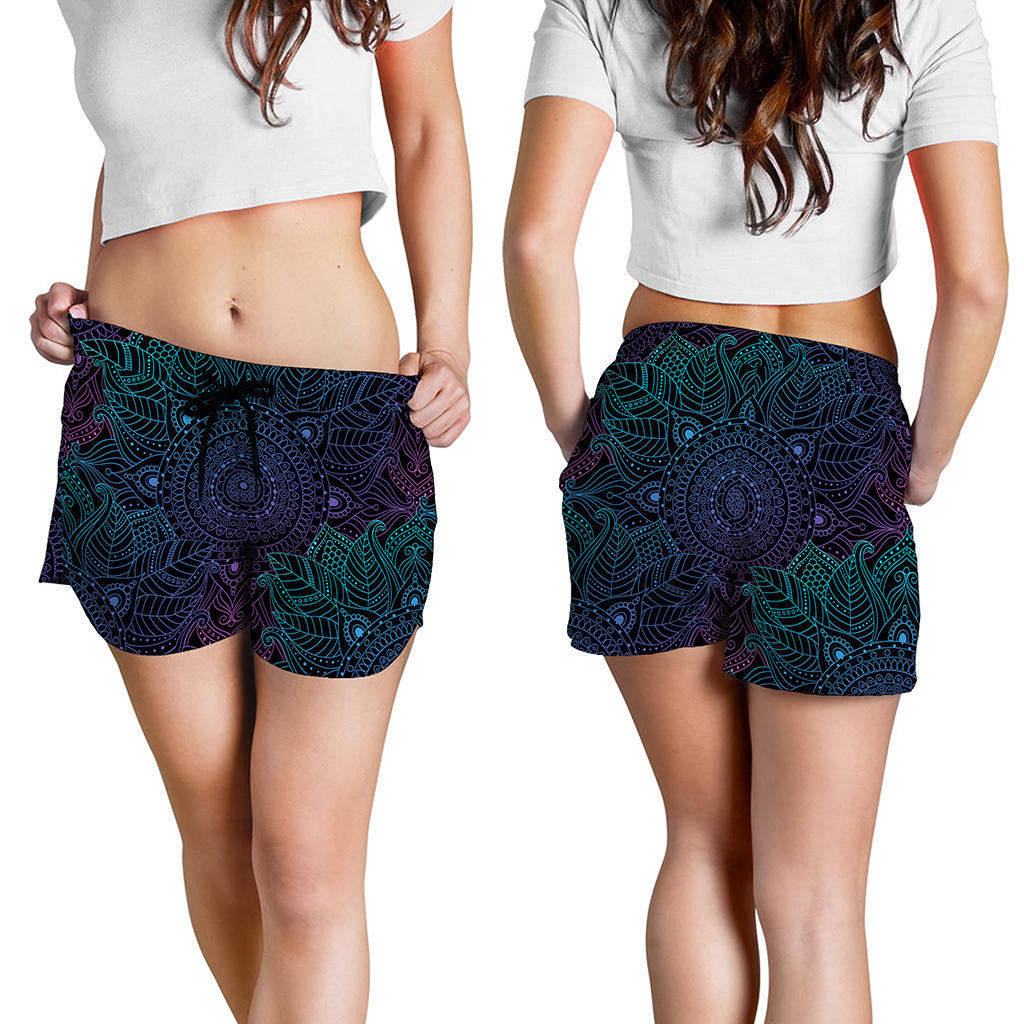 Purple And Teal Mandala Print Women's Shorts